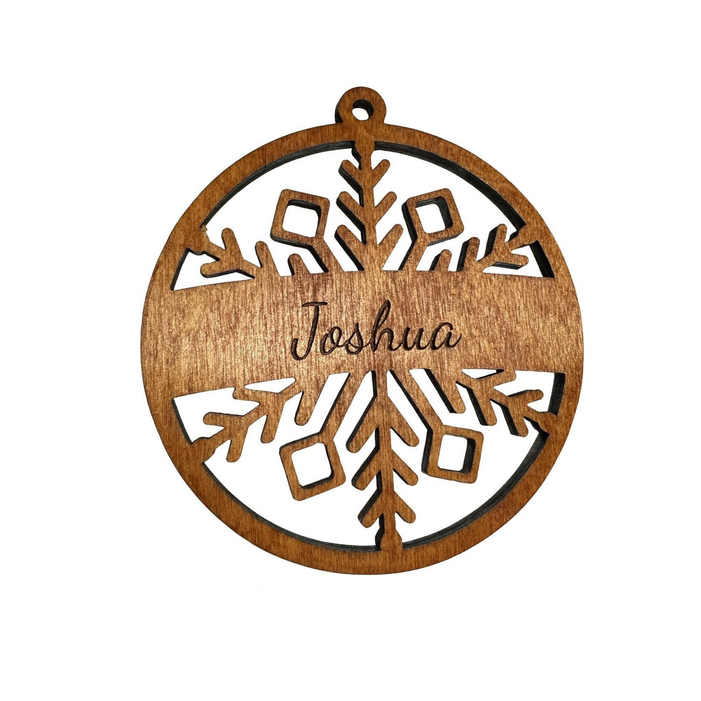 Personalized Laser Engraved Snowflake Christmas Ornament: Cherry Wood Holiday Keepsake