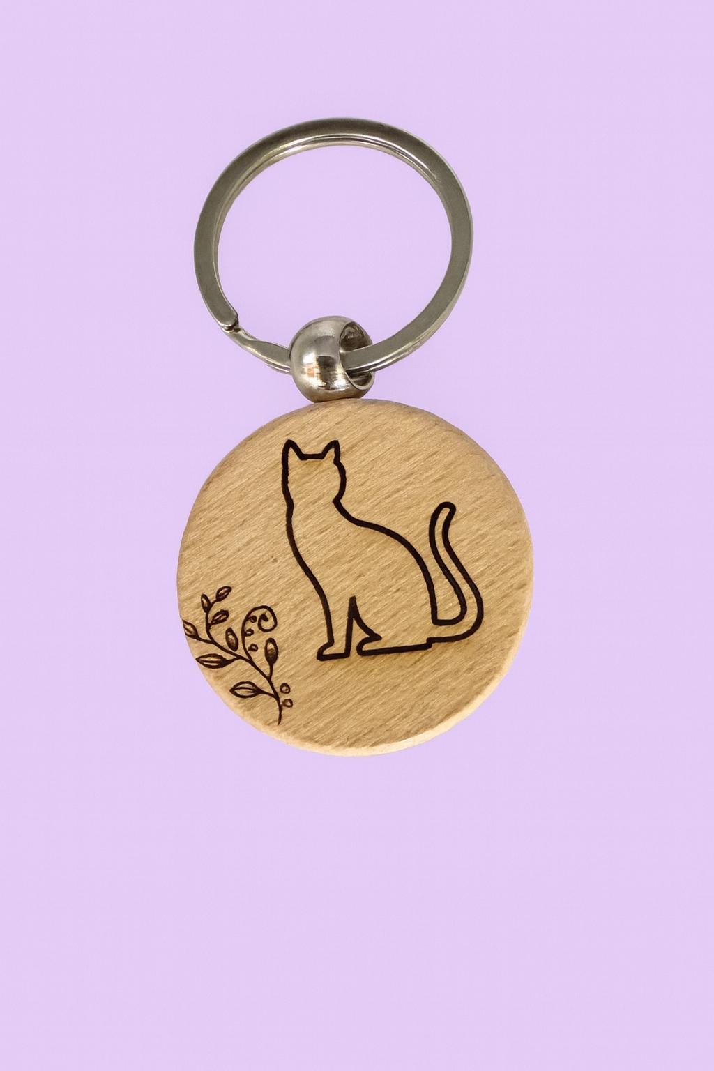 Laser Engraved Wood Keychain Cat themed. Personal with name, See photos for font choices