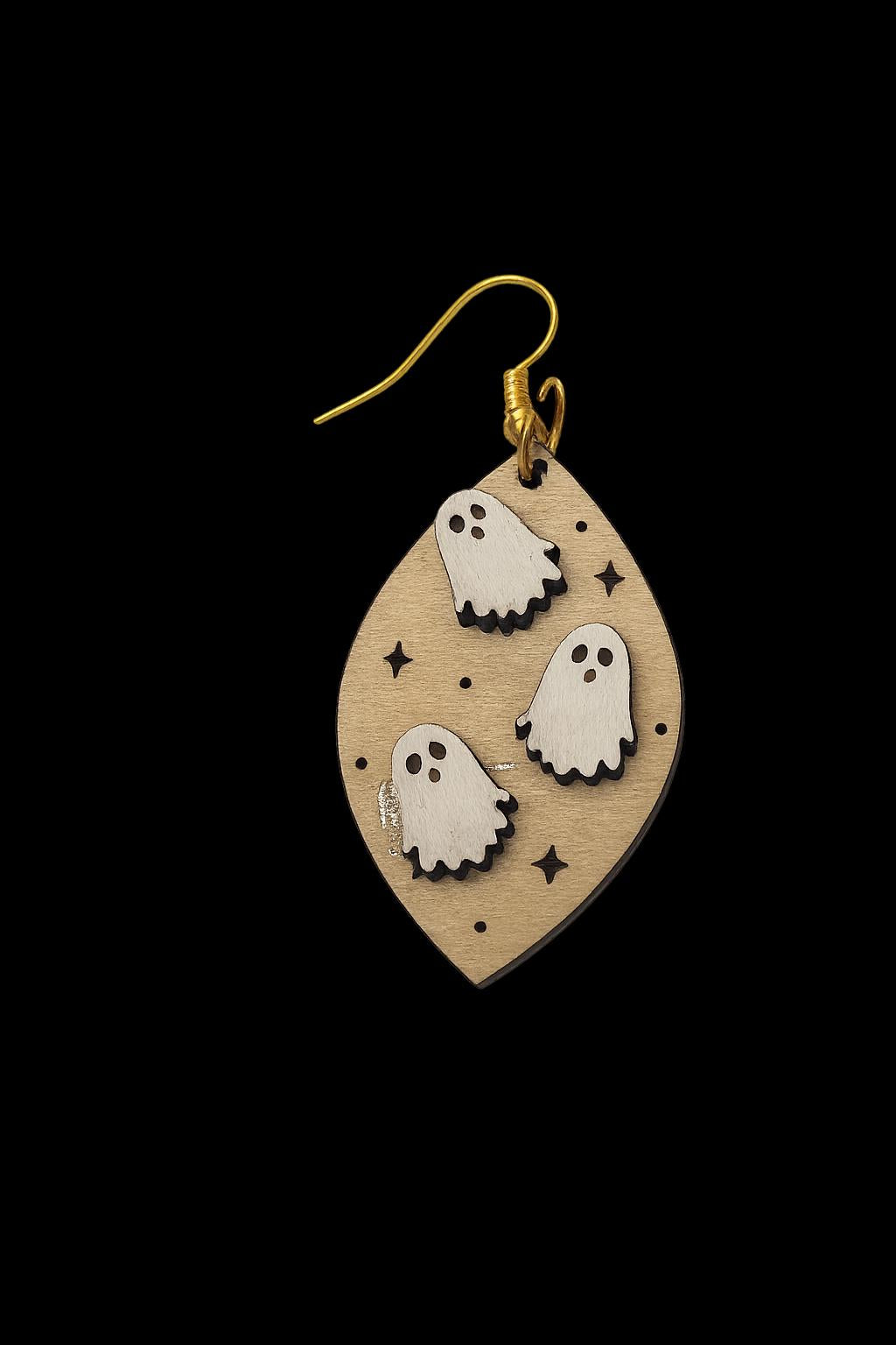 Cute Ghost Dangle Earrings  Wooden Halloween Earrings, Lightweight & Hypoallergenic