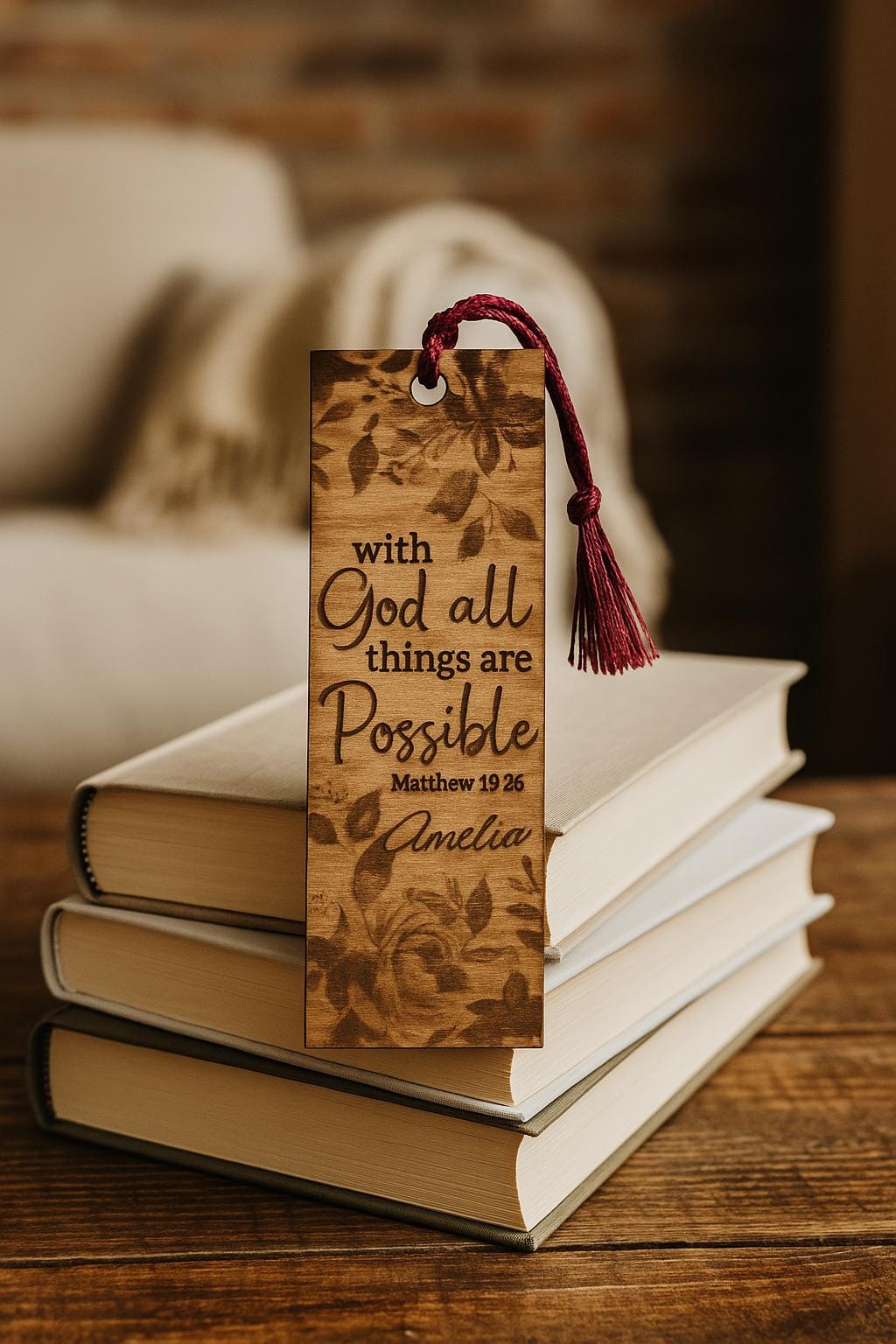 Personalized Wooden Bookmark  Laser Engraved with Tassel