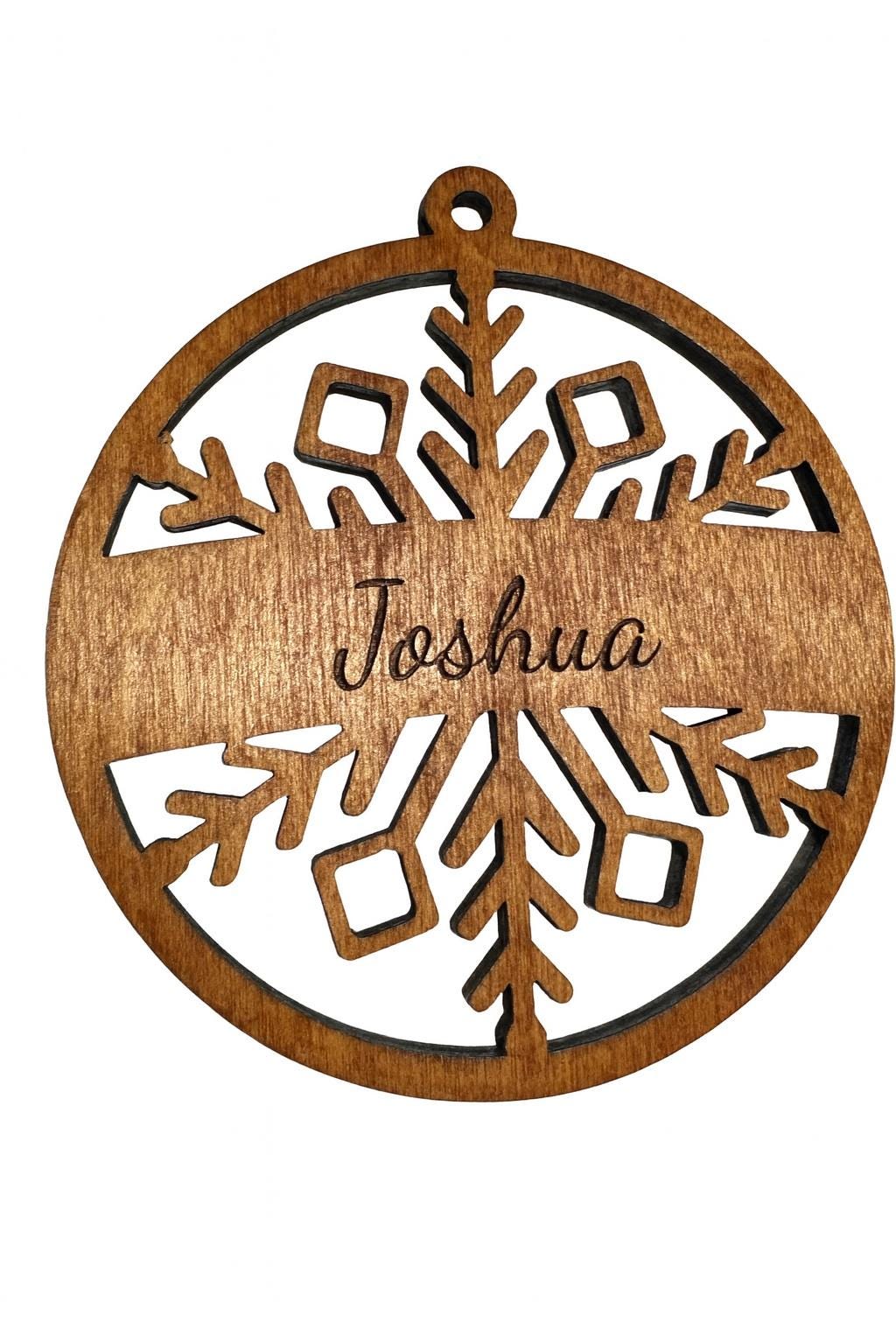 Personalized Laser Engraved Snowflake Christmas Ornament: Cherry Wood Holiday Keepsake