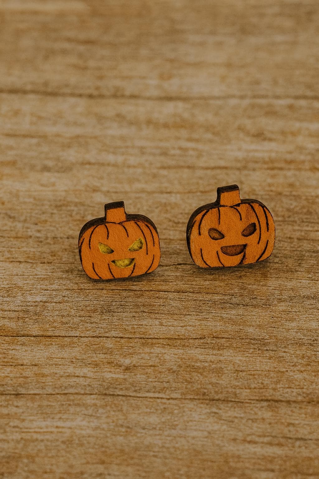 Halloween Stud earrings .Jack o lantern, ghost, bat.laser engraved wood. hand painted