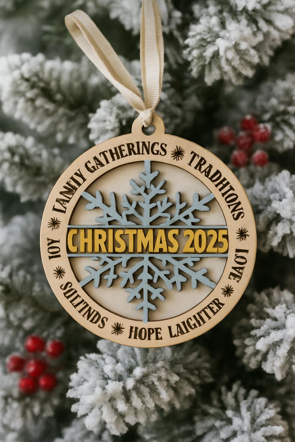 Hand painted Laser Engraved Christmas Tree Ornament