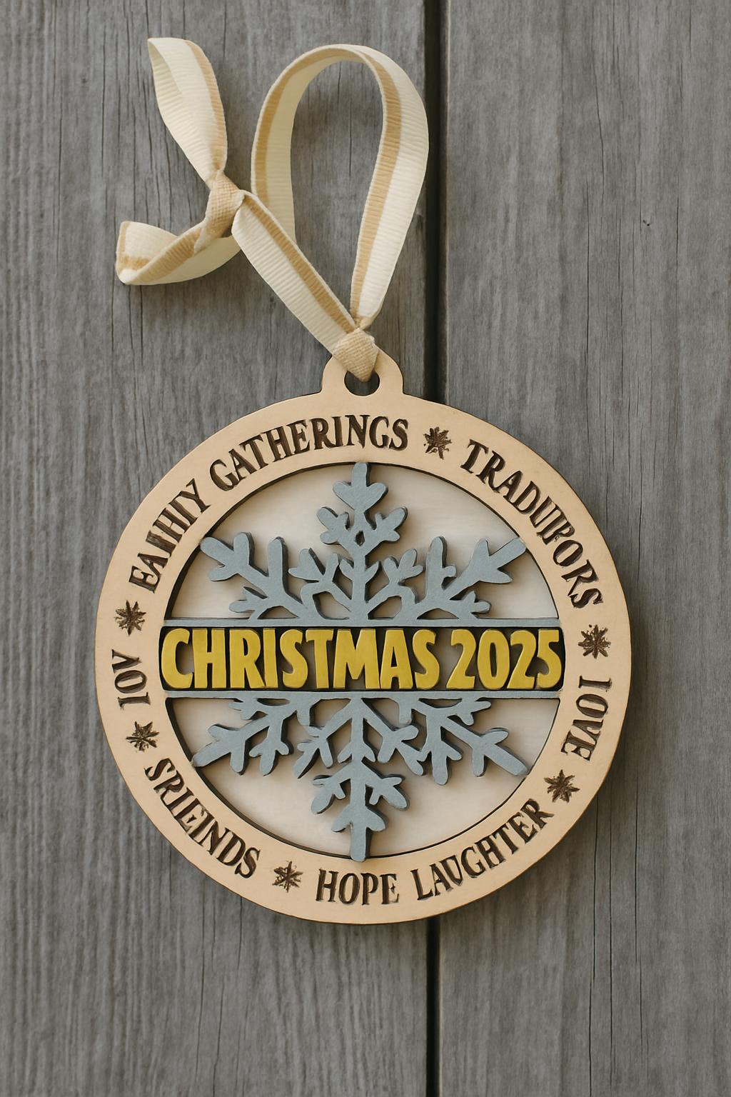 Hand painted Laser Engraved Christmas Tree Ornament