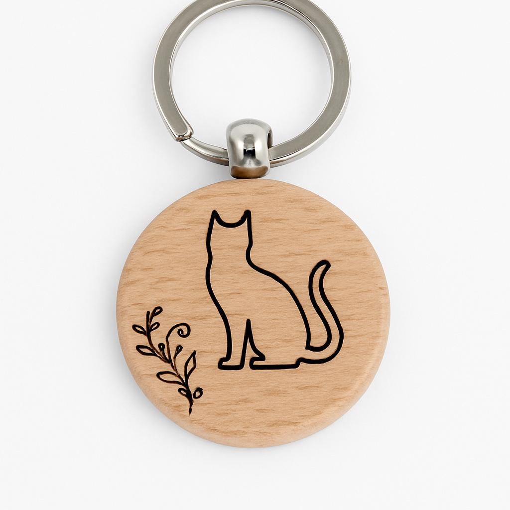 Laser Engraved Wood Keychain Cat themed. Personal with name, See photos for font choices
